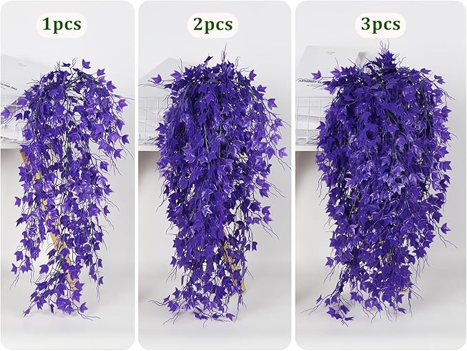 Fake Hanging Plants Fake Ivy Vine Artificial Ivy Leaves Artificial Hanging Plant Faux Plant Hanging Artificial Plants Outdoor Vines Decor for Home Room Yard Wall Garden Decoration(Pure Purple)