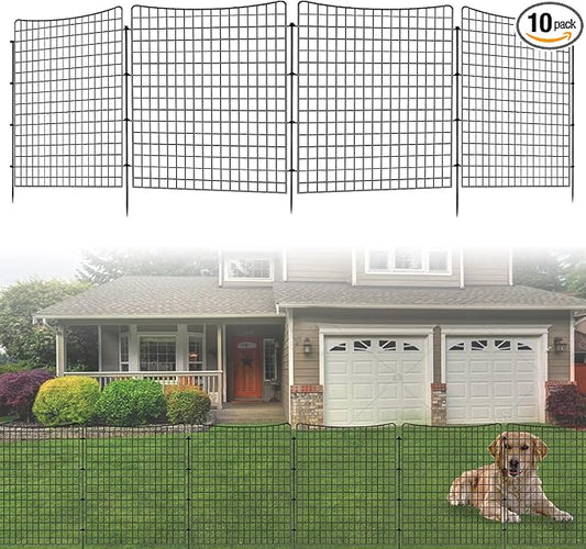 10 Panels Garden Fencing Animal Barrier, 36in(H) X 25ft(L) Dog Fence Outdoor for Yard Rustproof No Dig Decorative Tall Rabbit Fences Metal Wire Panel Border Patio Ground Stakes