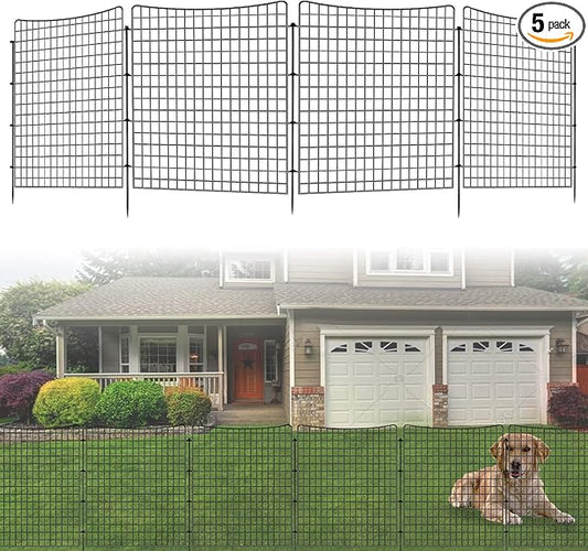 5 Panels Garden Fencing Animal Barrier, 36in(H) X 12.5ft(L) Dog Fence Outdoor for Yard Rustproof No Dig Decorative Tall Rabbit Fences Metal Wire Panel Border Patio Ground Stakes