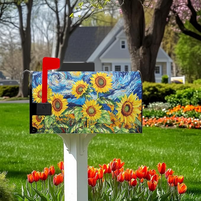 Sunflower Mailbox Cover Summer Mailbox Covers Magnetic Standard Size 21x18 inch Floral Mail Box Wrap Spring Post Letter Box Cover Decorations for Outside Garden Yard