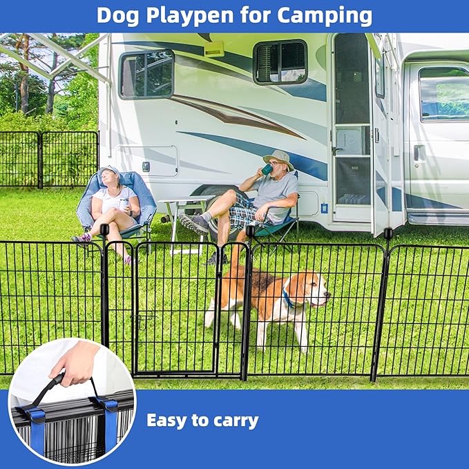 ADAVIN Tall Garden Fence with Gate, 36 in(H) 4 Panels Heavy Duty Iron Metal Animal Barrier Fence, Fence Blocker for Dogs, Portable Temporary Fencing. Total 9 Ft(L). Black