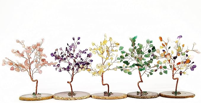 Quartz Crystal Feng Shui Money Tree Natural Agate Flakes Geode Base Bonsai Style Decoration for Luck and Wealth 3.6"- 4.6" (Pink)