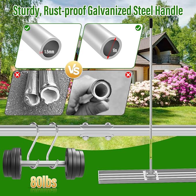 Lawn Leveling Rake,36x12 inch Heavy-Duty Galvanized Steel Landscape Rake with an Adjustable 78'' Extra Long Handle Lawn Leveling Tool for Yard,Backyard,Garden,Golf,Farm,Pasture
