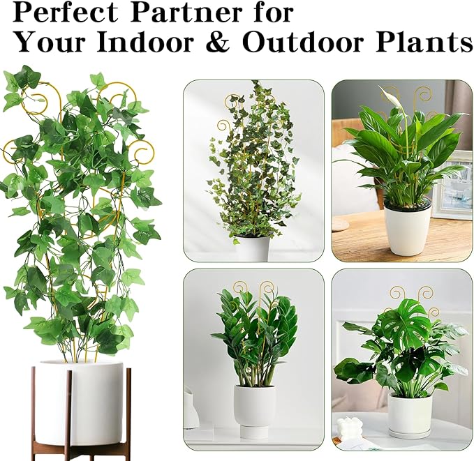 ZOUTOG Trellis for Climbing Plants Indoor 4 Pack 30 Inch,Rustproof Metal Garden Trellis for Potted Plants,Sturdy Houseplant Support Indoor Outdoor for Ivy Pothos Monstera Hoya Flower Vine(Golden Moon)