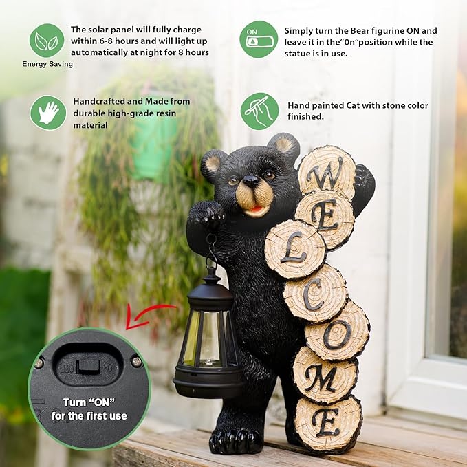 Qeeman Garden Decor Statues: Mothers Day Birthday for Mom Grandma Women Sister Wife Lady Lover - Front Patio Balcony Yard Art Lawn Ornaments Porch Outdoor Outside Decorations (Bear)