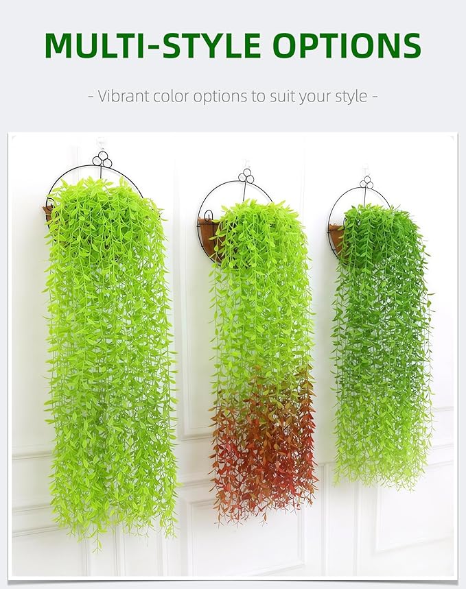 5 Pack Artificial Hanging Willow Vine (3.3ft) - Fake Greenery Plants for Indoor/Outdoor Decor, Wedding & Photography - Green Tail Design (No Basket Included)