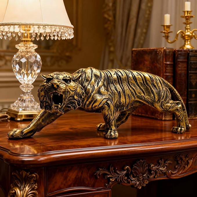 15.5 Inch Large Tiger Statue Figurine Sculpture Collectible Gifts for Tiger Lover Office Home Decor Desk Accessories Decoration Garden Figurines Outdoor Decor Bronze