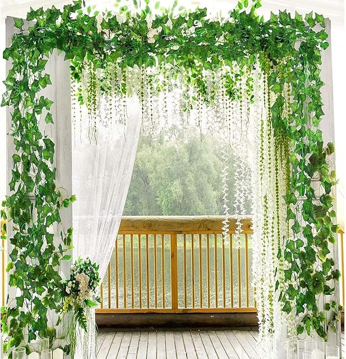 Fake Vines for Room Decor 12 Pack 87 FT Artificial Plant Ivy Backdrop Leaves for Aesthetic Home Bedroom Wall Wedding Party Office Patio Indoor Outdoor Garden Decorations