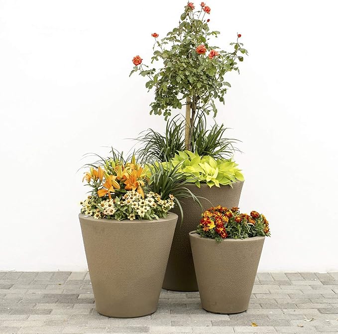Crescent Garden Dot TruDrop Indoor/Outdoor Planter, Self-Watering Plant Pot, 16 Inches, (Slate)