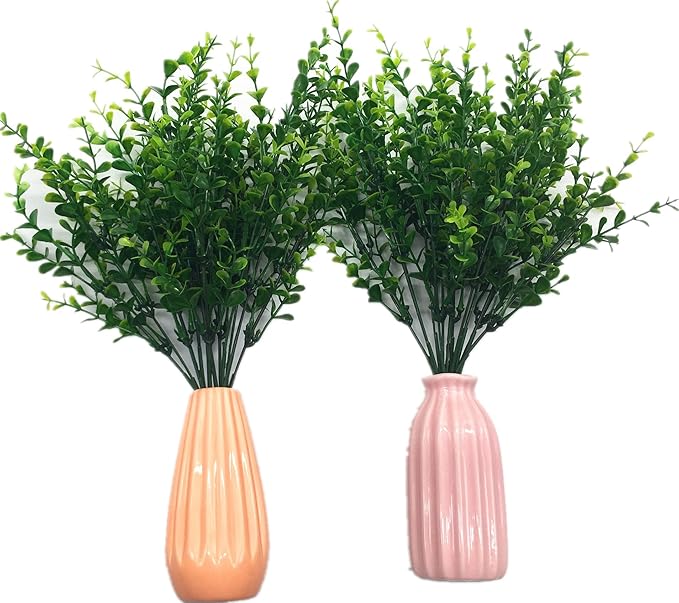 CATTREE Artificial Eucalyptus Leaves, Plastic Fake Shrubs Bushes Green Plants Wedding Indoor Outdoor Home Garden Verandah Kitchen Office Table Centerpieces Arrangements Christmas Decoration 4 pcs