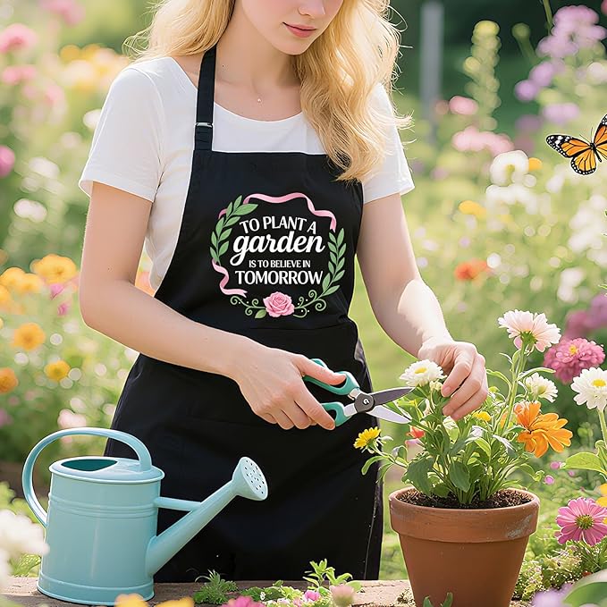 Gardening Apron for Women with Pockets, Adjustable Funny Garden Apron Gifts for Gardener Mom Wife Plant Lover