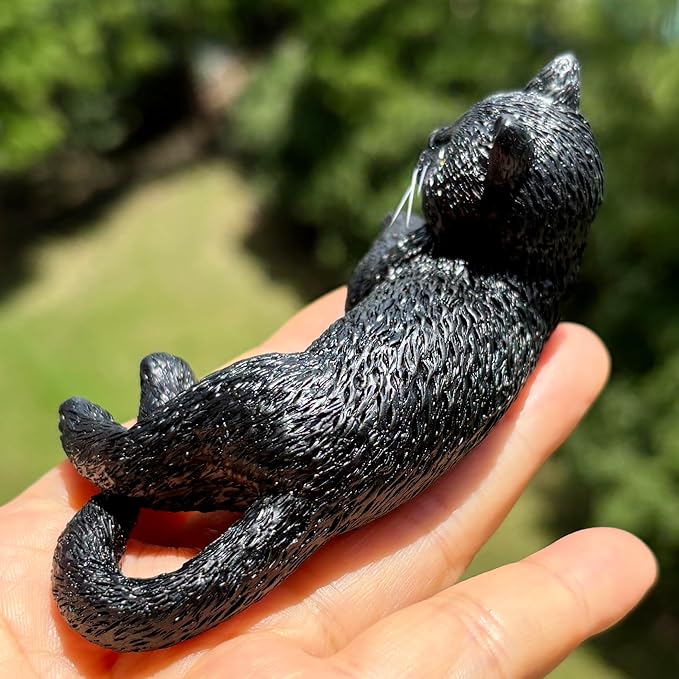Mini Resin Cat Statue, Simulated Feline Figurine, Black Kitten Sculpture for Home Decor Kitty Pet Memorial Statue for Garden