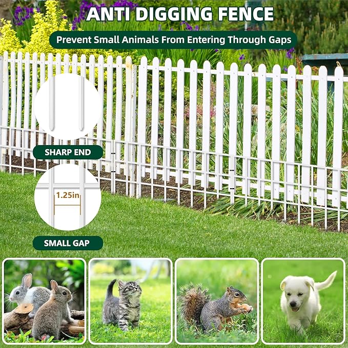 42.5ft(L) x 13in(H) Animal Barrier Fence, 30 Panels No Dig Garden Fence for Dog Rabbit, Rustproof Anti Digging Barrier, Garden Edging Border Ground Defense for Outdoor, Yard, Patio, White