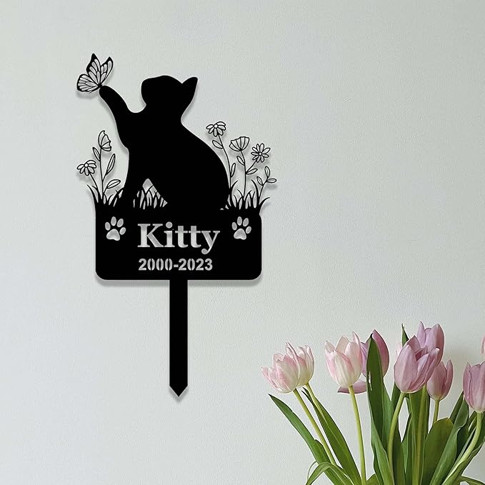 Custom Cat Memorial Stake Sign Metal Cat Grave Marker Cat Garden Decor Remembrance Stake Personalized Cat Name Yard Stake Pet in Heaven Loss of Cat Sympathy Gift