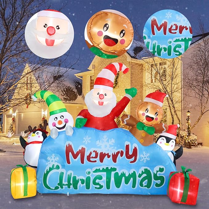 Vipush 8.5 FT Christmas Inflatable Merry Christmas Decorations Snowman Maker Christmas Decorations Outdoor Inflatable with LED Light, Outdoor Holiday Decor Blow Up Yard Decor