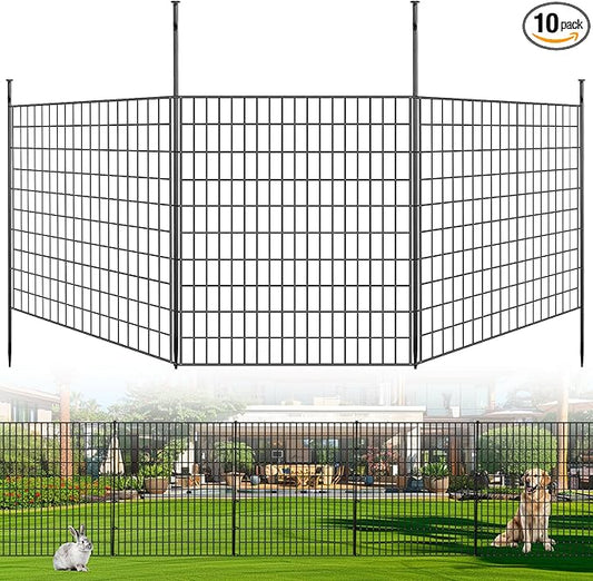 10 Panels Garden Fencing Animal Barrier, 33 in(H) X 24 ft(L) Rabbit Fence for Outdoor Yard No Dig Decorative Tall Garden Fence Metal Wire Rustproof Panel Border Patio Dog Ground Stakes Fencing