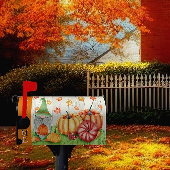 Fall Gnome Mailbox Covers Magnetic Standard Size Welcome Mail Box Cover Autumn Pumpkin Mailbox Post Cover Waterproof Mailbox Decor Maple Leaves Mailbox Wraps for Garden Yard 21 * 18 Inch