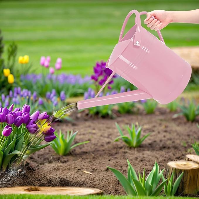 Galvanized Watering Can for Outdoor Indoor Plants, 1.7 Gallon Pink Decorative Countryside Style Water Can with Removable Spout, Metal Watering Can for Indoor Plants and Garden Flower