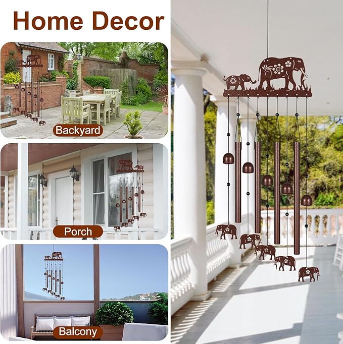 Elephant Wind Chimes for Outside,Memorial Wind Chimes Gifts for Women and Grandma,Patio Garden Decor,Windchime in Loving Memory Outdoor Decoration for Yard, Patio, Porch, Lawn, Landscape