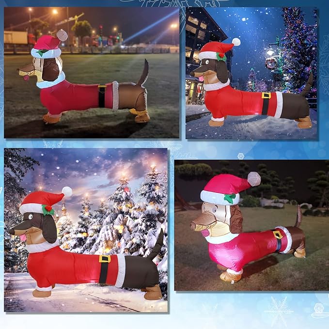 5FT L Christmas Inflatable Dachshund Dog with Build-in LED Lights, Blow up Dachshund Dog Inflatable Outdoor Decorations Party Yard Decoration