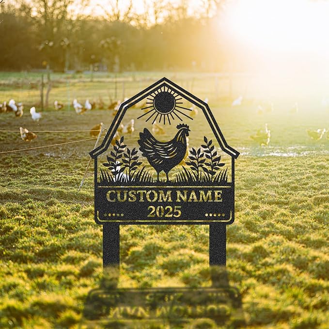 Personalized Metal Chicken Coop Sign, Custom Name Chicken Coop Signs for Outside, Decorative Garden Stakes, Metal Yard Art, Backyard Farmhouse Decor, Chicken Gifts for Women Man Color10