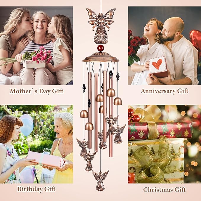 YHmall Angel Wind Chimes for Outside, 34" Angel Gifts for Women Memorial Wind Chimes, Soothing Tones Windchimes Outdoors for Patio Porch Yard Decor for Mom