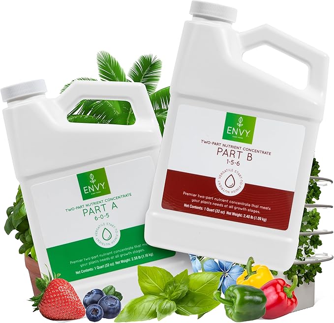 ENVY Hydroponic Plant Food A & B – Two-Part Liquid Nutrient for Indoor/Outdoor Plants – Supports All Growth Stages – Soil, Coco, Hydroponics, DWC – Quart Set