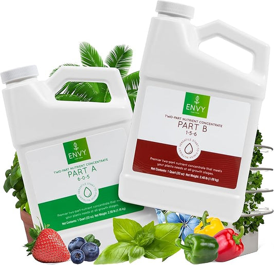 ENVY Hydroponic Plant Food A & B – Two-Part Liquid Nutrient for Indoor/Outdoor Plants – Supports All Growth Stages – Soil, Coco, Hydroponics, DWC – Quart Set