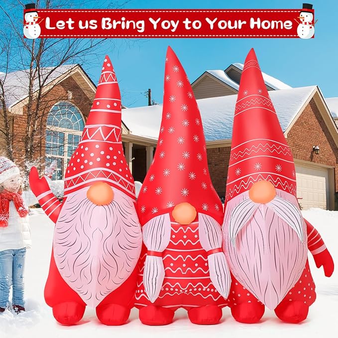 GOOSH 6.8 FT Long Christmas Inflatables Gnomes Outdoor Decoration, Xmas Blow Up Yard Decor, Built-in LED Lights for Holiday Party Outdoor Indoor Lawn Garden