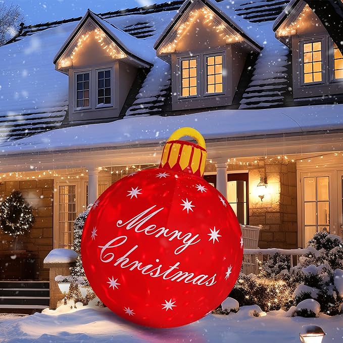 4FT Giant Merry Christmas Inflatables Outdoor Decorations Blow Up Cute Christmas Decor Built-in LED Xmas Yard Outside Indoor Party Lawn Garden Porch Lawn Holiday(4FT Merry Christmas Ball)