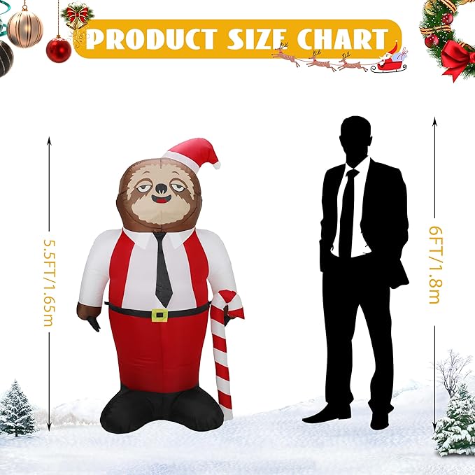 5.5FT H Christmas Inflatable Mr. Sloth With Built-in LED Lights - Outdoor Indoor Decoration for Party Yard