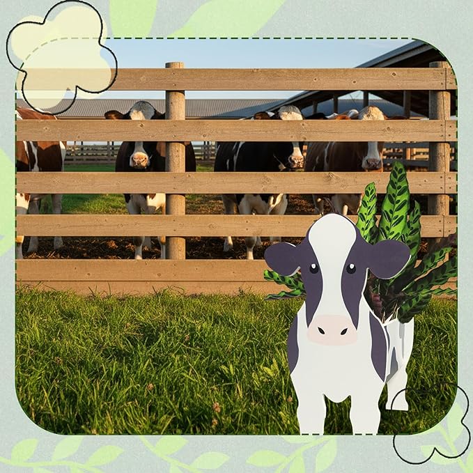 Cow Planter, Cute Animal Shape Flower Planters, Plant Pots for Indoor/Outdoor Garden Decor, Unique Gifts/Souvenirs for Pet Lovers (Dairy Cow 2D)