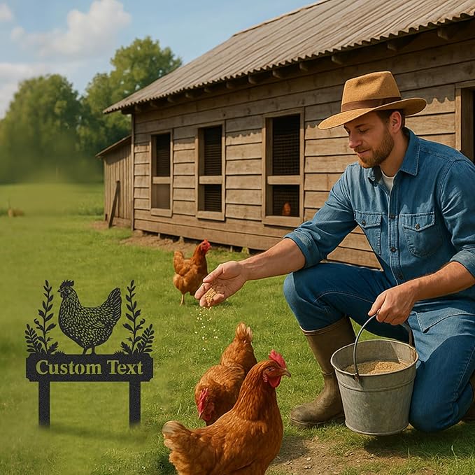 Personalized Metal Chicken Coop Sign, Custom Name Chicken Coop Signs for Outside, Decorative Garden Stakes, Metal Yard Art, Backyard Farmhouse Decor, Chicken Gifts for Women Man Color09