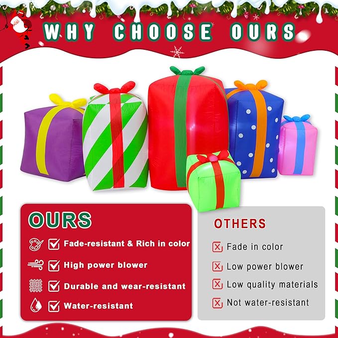 9FT Long Christmas Inflatables Gift Boxes Outdoor Decoration, Indoor Blow Up Lighted Party Decoration, Blow Up Decor with Built-in LED Lights Suitable for Lawn/Yard/Garden/Porch