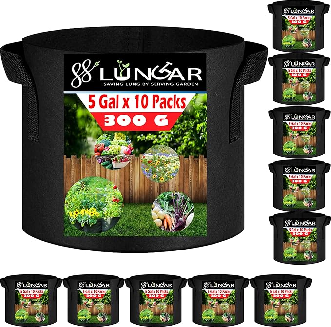 Plant Grow Bags - 5 Gallon 10 Packs Planter Pot, Thickest Aeration 300G Non-Woven Fabric, Reinforced Handles for Weatherproof Nursery Pot, Enhanced Double Seam