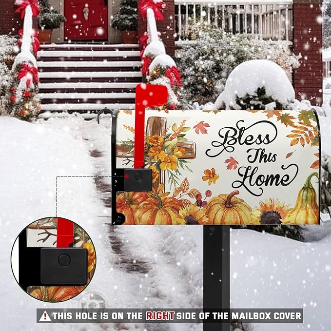 Bless This Home Large Mailbox Covers Magnetic Oversized Thanksgiving Pumpkin Mailbox Cover 25.5x21 inch Fall Mail Box Wrap for Outside Garden