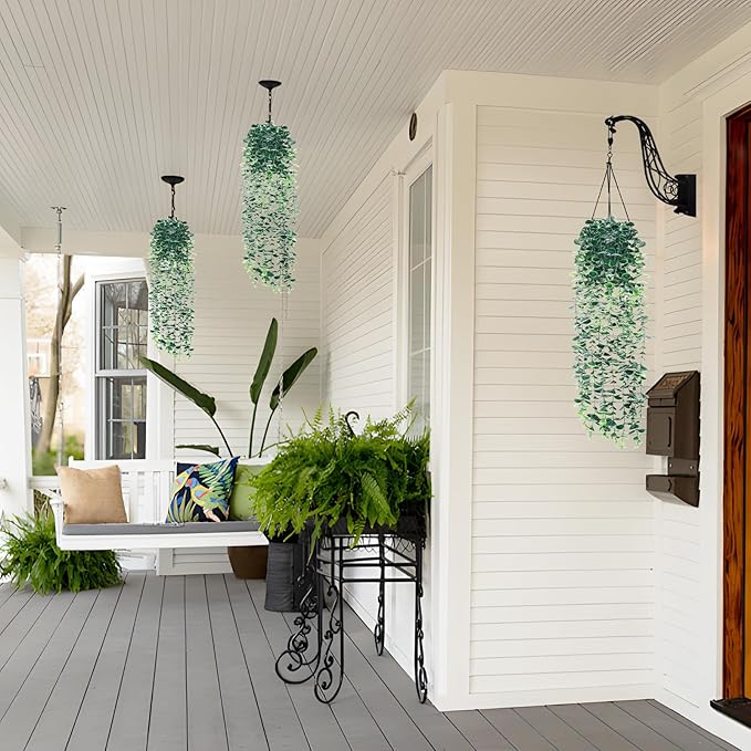 Artificial Hanging Eucalyptus Plants，Fake Plant Eucalyptus Small Decor Faux Hanging Vine Plants Wall Greenery for New Home Decoration，for Floating Shelf Indoor Outdoor Pack of 3