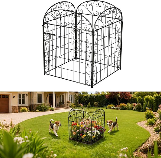4 Panels Garden Fence Dog Fence Outdoor for Yard with Gate, 30 in(H) x 8.4 ft(L) No Dig Decorative Garden Fencing Animal Barrier, Metal Wire Panel Border for Dogs, Rabbits, Patio, Flower Bed