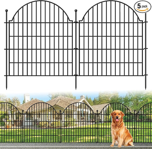 Decorative Metal Garden Fence 5 Panels, 32in (H) x 11.8ft (L) No Dig Dog Fence Outdoor for Yard, Temporary Rustproof Metal Wire Rabbit Dog Garden Border Fencing for Patio