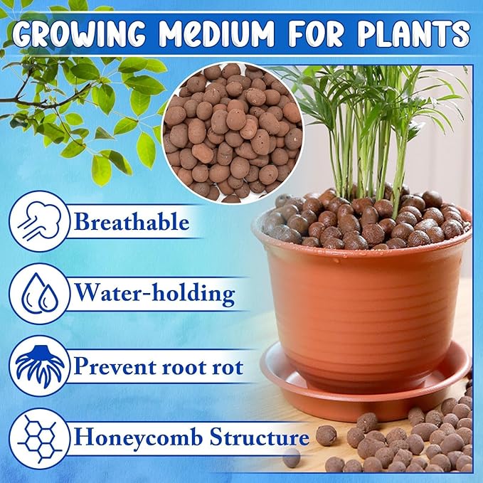 ZeeDix 7 LBS Lightweight Expanded Clay Pebbles - pH-Balanced Hydroponic Growing Media for Aquaponics & Indoor Plants (Reusable Soilless Aggregate)