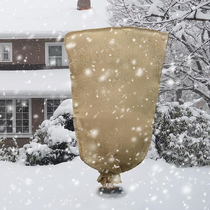 1PCS 45.3 X 70.9Inch Winter Burlap Plant Cover Bag, Large Burlap Bags with Drawstring Reusable Plant Covers,Frost Cloth Cold Freeze Protection Cover Bags Tree Freeze Blanket for Outdoor Plants