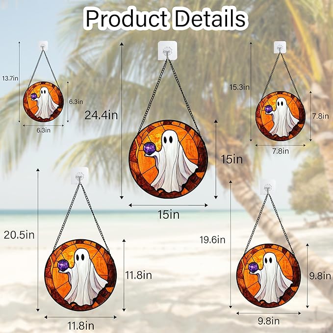Stained Glass Window Hanging - Halloween Decorations Ghosts Vampire Suncatcher for Doors Garden Indoor Funny Spooky Sun Catchers Gothic Decor Horror Gifts for Women Men Friend 7.8 in
