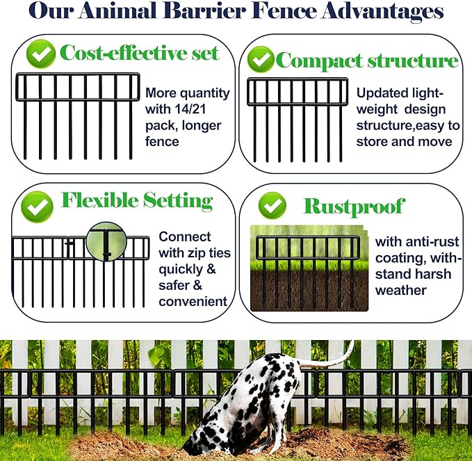 19.5 Ft(L) X 13Inch(H)Animal Barrier Fence - 14 Pack No Dig Fence Panels Dog Dig Fence Barrier Metal Small Garden Fence Border for Dogs Rabbits Defense Bottom Blocker for Outdoor Yard Patio