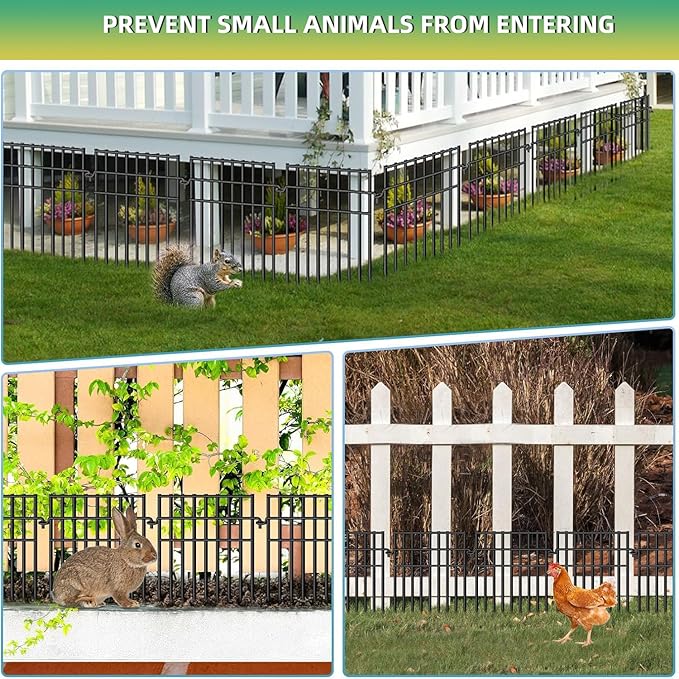 12 Pack Animal Barrier Fence - 13in(H) x12.2ft(L) Metal Fence Barrier for Bottom, 1.2 in Gap Dog & Rabbit Fencing for Garden