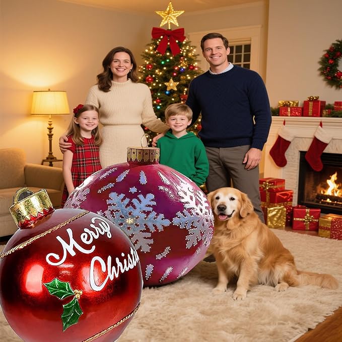32 Inch Giant PVC Christmas Decorated Ball Inflatable Outdoor Holiday Yard Decorations Yard Decorations Outdoor Decorations for Decor(1 Pcs) (red Balloon)
