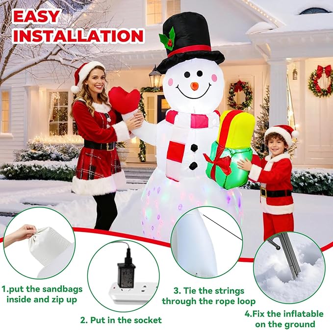 5FT Rotating LED Inflatable Snowman Outdoor Decor - Christmas Blow Up Yard Decoration with Waterproof Design, Holiday Lawn Ornament for Xmas Party Ideal Kids Gift