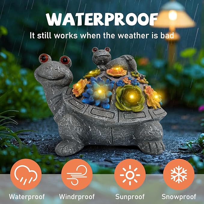 Outdoor Solar Snail and Turtle Brothers Statue Decorative Lawn Statue with Succulents and 8 LED Lights for Garden, Outdoor Patio and Terrace, Birthday Gift for Women, Unique