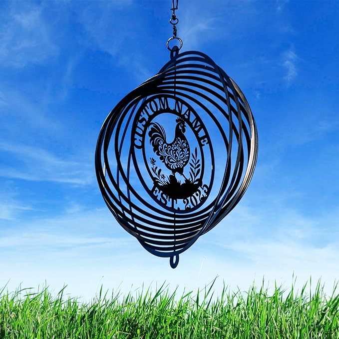 Personalized Metal Wind Spinners, Custom Name Garden Wind Spinners, Hanging Outdoor Decor, Farm Decor, Hanging Wind Spinner for Indoor Yard Lawn Patio Porch, Chicken Gifts for Women Men Color05