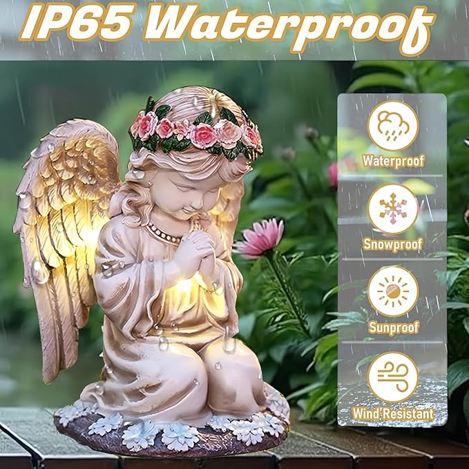 Solar Angel Garden Statue,Figurines Outdoor Decor,Outdoor Solar Statue with LED Lights for Yard,Patio,Lawn Art Decoration,Housewarming Gift (Praying Angel)
