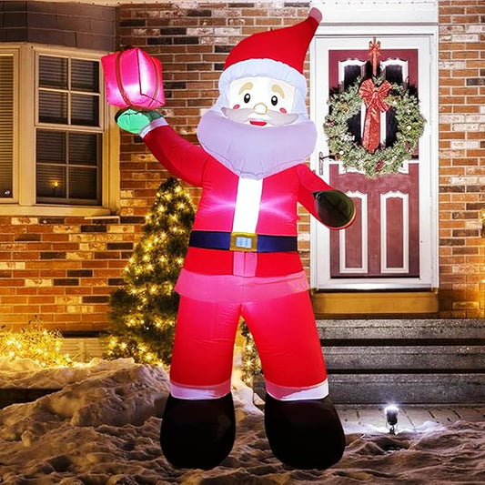 Christmas Inflatable Santa Claus 8 FT, Giant Christmas Inflatables Outdoor Decoration Blow Up, Build-in LED Lighted Santa with Gift Box Indoor Outdoor Home Garden Yard Xmas Holiday Decor